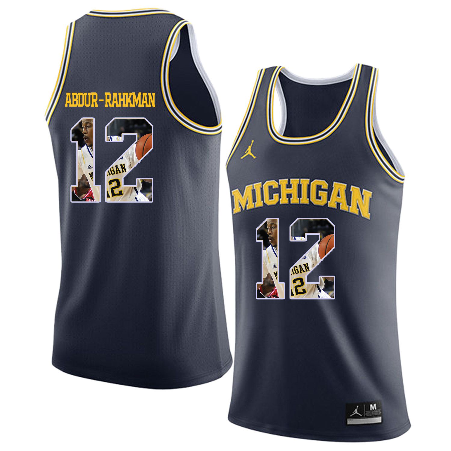 Men Jordan University of Michigan Basketball Navy #12 Abdur-Rahkman Fashion Edition Customized NCAA Jerseys